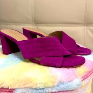 Ann Taylor Honor Suede Block Heeled Sandals Cool Berry